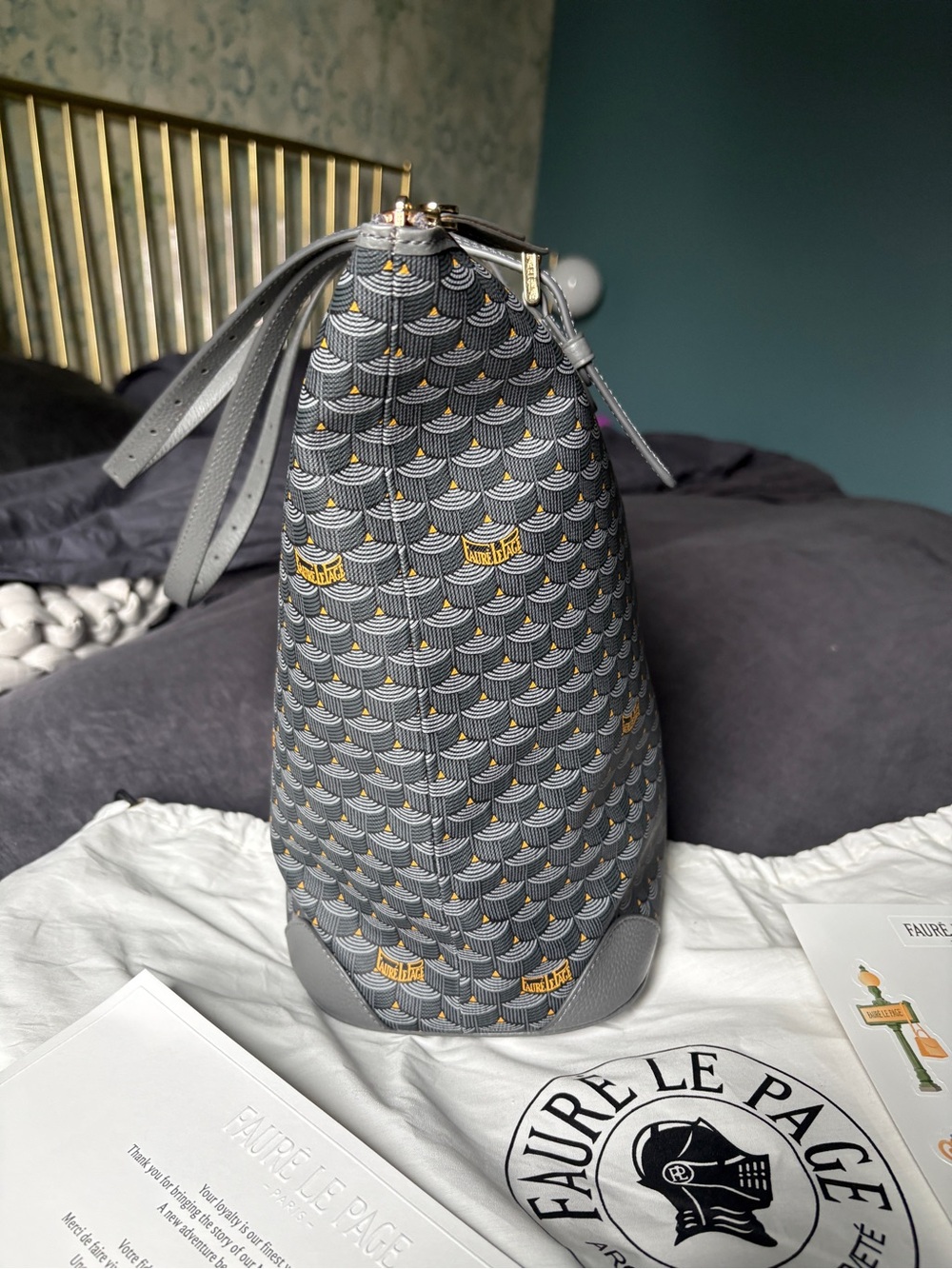 Fauré Le Page Daily Battle Zip 35 Tote Gray Logo Pattern Leather, Canvas, Gold - Picture 7 of 16